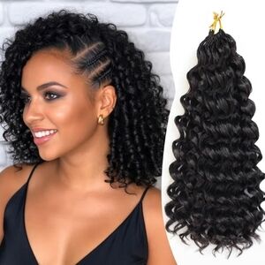 14" Crochet Hair Prelooped Water Wave Boho Braids Twisted 4 Pack Black